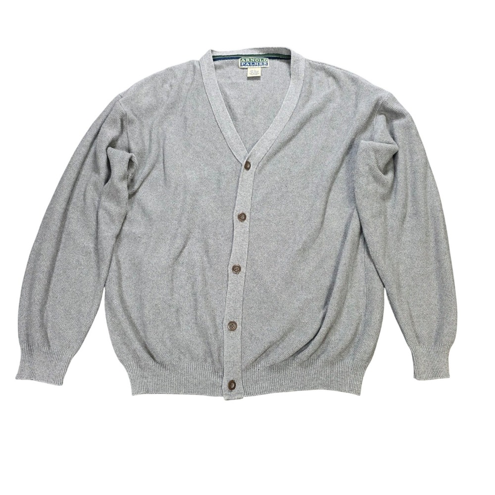 Vintage Arnold Palmer Sportswear Button Front Cardigan Men's Size L Gray Cotton